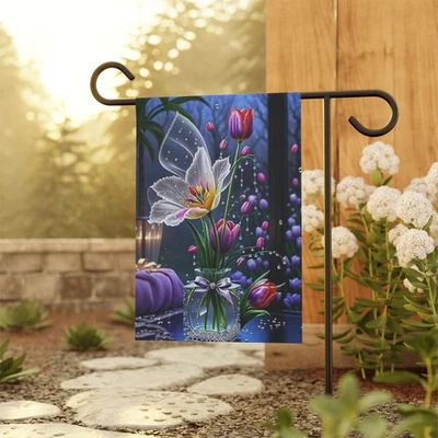 Garden Flag, Floral Banner, Outdoor Decor, House Yard Sign, Tulip Design, Home