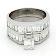 GIA Certified 3.00 Carat Emerald & Baguette Cut Diamond Bridal Set Ring 18k WG