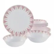 Ultra By Gibson Piper Point 12 Piece Opal Glass Dinnerware Set In White With Re