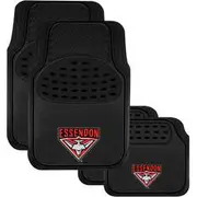 AFL Floor Mats - Essendon, Combo Rubber/Carpet, Black, Set Of 4