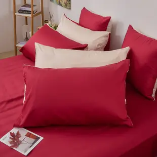 戀家小舖 台灣製床包 單人床包 床單 楓葉紅 100%天絲 床包枕套組 床高35cm 60支天絲 素色