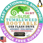 OpenSUSE Tumbleweed LINUX OS Bootable USB Live Boot, Installer 64-Bit for Mac/PC