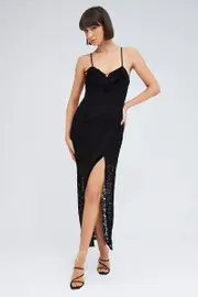 Black Maxi Dress Sleeveless Side Split Lace - Size S, Women's Maxi Dress