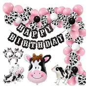 102Pcs Farm Theme Balloon Garland Arch Kit - Pink Black White Cow Pattern Balloons - Walking Balloon - Head Wear Balloon - Birthday Banner