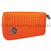 Glam Rock Orange Hand Braided Techno Silk Womens Large Wallet W/ Pocket BW003-19
