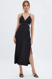 Black Cutout Midi Dress - Size 10, Women's Midi Dress