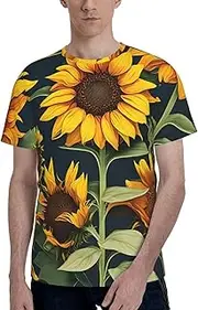 [FSCEV] Wild Flower Sunflower Men's Short Sleeved T-Shirt Crew Undershirts Essentials Adult Athletic Running Gym