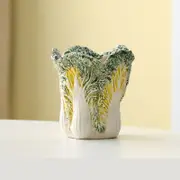 GGP 2 Pcs Dark Green Premium Ceramic Cabbage Makeup Brush Holder Elegant 10.5Cm High End Desktop Organizer