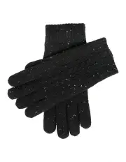 [Dents] Touchscreen Cable Knit Gloves with Marl Yarn in Balck