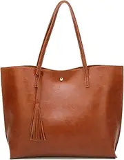 Women's Soft Faux Leather Tote Shoulder Bag from Dreubea, Big Capacity Tassel Handbag