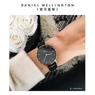 Daniel Wellington 錶帶 Petite Reading 12/14mm爵士黑壓紋真皮錶帶-兩色任選(DW00200182)/ 銀框/ 12mm-適用28mm手錶