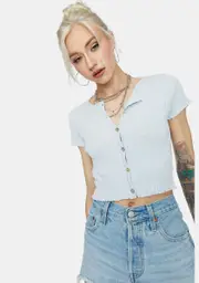 Sky Taking It Easy Button Up Crop Top