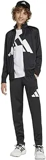 [adidas] KRJ86 Boys Jersey Top and Bottom Set, Kids Essentials Climacool Tracksuit, Top : Black/White Bottom : Black/White (JE1399), 130