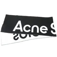 在飛比找Yahoo奇摩購物中心優惠-Acne Studios 徽標毛邊黑白色羊毛混紡披肩 圍巾