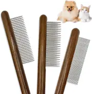3 Pack Solid Wood Cat Combs,Flea Lice Comb with Rounded Stainless Steel Teeth fo