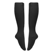 (Black L/XL)1 Pair 15‑20mmHg Closed Toe Zipper Compression Socks Women Knee EJ
