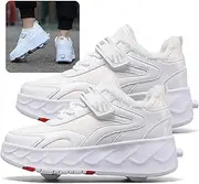 [AMMFIT] New Kids Roller Skates Shoes Winter Warmth Sneakers for Girls Boys Double-Row Wheels Shoe Technical Skateboarding Shoes,White-1.5LittleKid