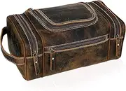 [VC VINTAGE COUTURE] Leather Toiletry Bag for Men Extra Large Leather Men's Toiletry Bag for Traveling Real Leather Dopp Kit for Men Leather Shaving Bag for Travel, BROWN, 9.3 x 5.5 x 4.5 Inches, Men's