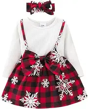 [Generic] 6 Month Birthday Outfit Girl Xmas Toddler Kids Infant Newborn Baby Girls Long Sleeve Cartoon Print Plaid Princess Dress Suspender Skirt With Headbands Outfits Set 2PCS Sporty Leggings for Teen Girls