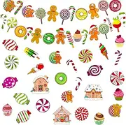 Containlol 103 Pieces Christmas Peppermint Cutouts Gingerbread Colorful Candies Round Lollipop Cutouts Land Theme Birthday Wedding Party Decorations for Bulletin Board Decorations(Card Stock)