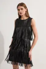 Leather Tassel Mini Dress