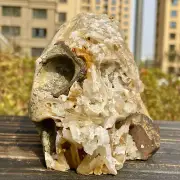 3.43LB Natural White Crystal Cluster Point Quartz Gemstone Carved Skull Healing