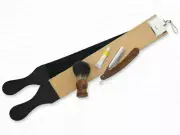 Professional Genuine Leather Strop & Paste with Wooden Shaving Razor & Brush