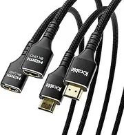 8K HDMI Extension Cable (2 Pack, 1FT+1FT), HDMI 2.1 Ultra High Male to Female Speed Cord Adapter, Compatible with MacBook Pro, PS5, Xbox, Series X, UHD TV, Blu-ray, Laptop and More