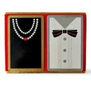 Congress Pinochle Cards 2 Deck Box Set PEARLS TUX Wedding Gift Gold Trim Vintage