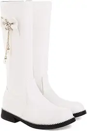 [TangDao] Girls Dress Boots Winter Vintage Dangling Pearl Bow Princess Shoes Zipper Mid Calf Boots