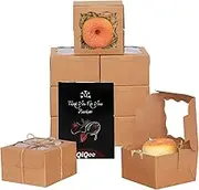 qiqee 60pcs Brown Bakery Boxes with Window 10.16x10.16x6.35cm Mini Cookie Boxes Macaron Boxes Small Donut Pastry Boxes for Party(4x4x2.5 Inch)
