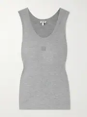[LOEWE] LOEWE - Anagram Embroidered Ribbed Silk-jersey Tank - Gray - small small Gray