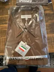 Daniel Ellissa Men's 17 1/2 34/35 Dark Brown Dress Shirt Convertible Cuff