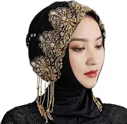 [Btgghytr] Turban Caps For Women Beaded Breathable Stretchy Cap Lace Knitted Hijab Elastic Headwear Islamic Cover