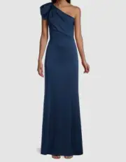 $365 Aidan Mattox Womens Blue Bow Accent One-Shoulder Mermaid Gown Dress Sz 8