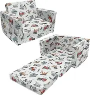 fond + found Kids Sofa Couch, 2 in 1 Children's Convertible Sofa, Extra Soft Flip Open Chairs & Sleeper, Cute Dinosaur Print Toddler Chairs Kids Couch for Kids Girls Boys (White, Single)
