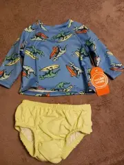 Wonder Nation Infant Boys 2pc Swimwear Blue Dino Print Sz 12m NWT