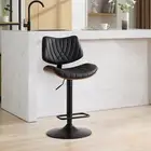 1Set Barstools Swivel PU Leather Pub Chairs 25-33.4"Height Walnut Bentwood Black