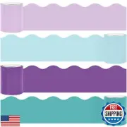 Whaline 65.6ft Purple Blue Bulletin Board Borders 4 Rolls Purple Blue Die-Cut