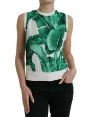 Dolce & Gabbana Silk Banana Leaf Print Tank Women's Top Authentic