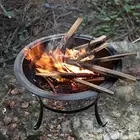 Wood Burning Firepit Grill with Cover Portable Metal Log Grate Fire Bowl for