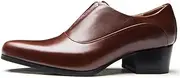 [Generic] Slip On Business Formal Shoes for Men OxfordGenuine Leather Low Top Pointed Toe High Heel Easy Care Solid Colors
