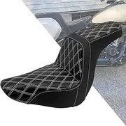 HDBUBALUS Motorcycle Seat Driver Passenger Seat Two Up Seat Fit for Harley Low Rider Low Rider S 2018-up (White Line)