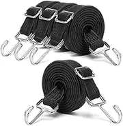 Pack of 4 Adjustable Elastic Straps with Hooks, 1 m Rubber Expander Elastic Band, Wide Luggage Tensioner, for Bicycle, Motorcycle, Transporter (Black)