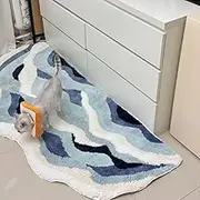 Floor Carpet Lovely Blue White Ocean Waves Irregular Moss Carpet for Bedroom Soft Bedside Runner Rug Long Moss Area Rug for Living Room Fun Fluffy Entryway Hallway Carpet Non Slip Washable(70 x 160 cm