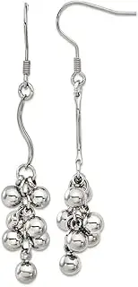 [JewelryWeb] Stainless Steel Shepherd hook Polished Beads Long Drop Dangle Earrings 64x11mm Wide-Dangle Earring for Women