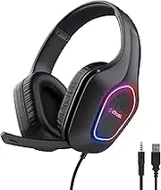 Trust Gaming GXT 419 Rayne Lightweight Gaming Headset for PC/Console, USB Powered LED Lighting, 50 mm Driver, 3.5 mm Audio Port, Over-Ear Headphones with Cable, Computer, Laptop, Black