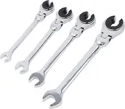 LOCADENCE 6Pcs Ratcheting Wrench Set, 10 to 17mm Metric Open Flex Head Ratcheting Tubing Wrench Set, 72 Teeth Gear Open End Adjustable Ratchet Flexible Head Wrench
