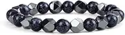 [MYMEO] Men Irregular Hematite Beads Bracelet Women Natural Lava Tiger Eye Bead Bracelet Jewelry,8mm Bluesandstone E