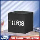 Wooden LED Bedside Clock with Temperature Voice Control for Office Room Decor